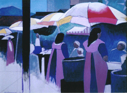 Howard Hitchcock, Acrylic,  "Parasols of Paracho I" ,  18" x   2
