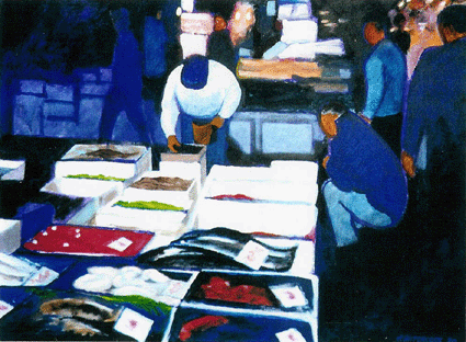 Howard Hitchcock, Acrylic,  "Tokyo Fish Market I" ,  18" x   24"