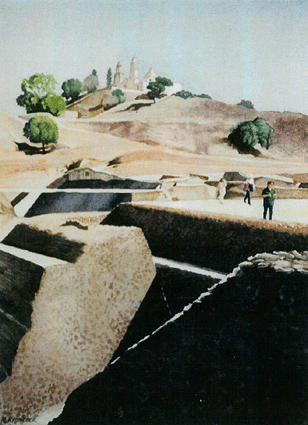 Howard Hitchcock, Watercolor,  "Great Pyramid of Cholula" ,  14"