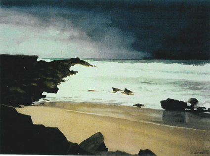 Howard Hitchcock, Watercolor,  "Rocks and Surf , Portugal" ,  11