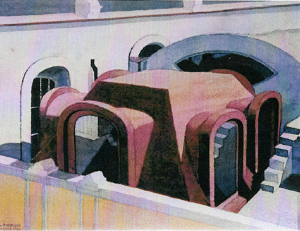 Howard Hitchcock, Watercolor,  "University Rooftops, Puebla" ,