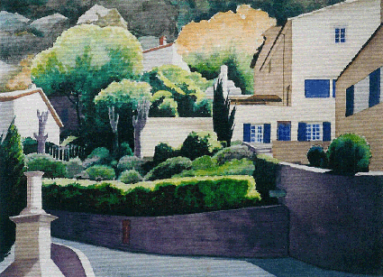 Howard Hitchcock, Watercolor,  "Seguret  Hillside" ,  10 1/2" x
