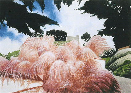 Howard Hitchcock, Watercolor,  "Tamarisks in Bloom, Provence" ,