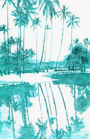 Howard Hitchcock,  Drypoint,  "Hawaii Reflections" , 6" x 9"