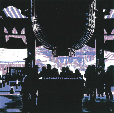 Howard Hitchcock,  Woodcut,  "View from The Temple, Japan" ,  9