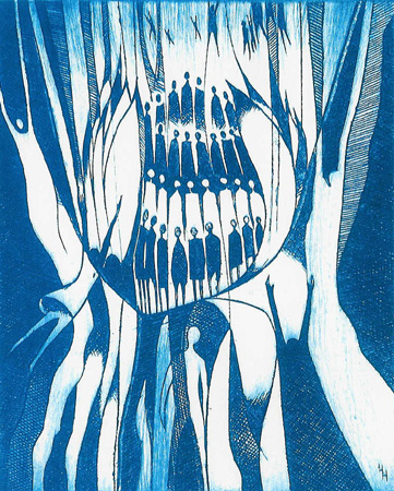 Howard Hitchcock,  Drypoint,  "Awakening" ,  10 1/2" x  8 1/2",