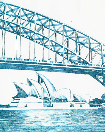 Howard Hitchcock,  Drypoint,  "Sydney Opera House" ,  9 7/8" x