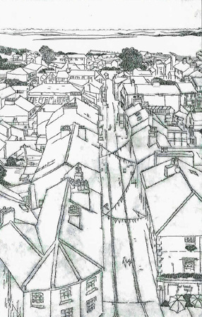 Howard Hitchcock, Drypoint,  "View from the Parapet" ,  12 3/4"