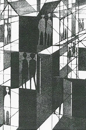 Howard Hitchcock, Drypoint,  "Opening Doors" ,  9" x  6",  1996.