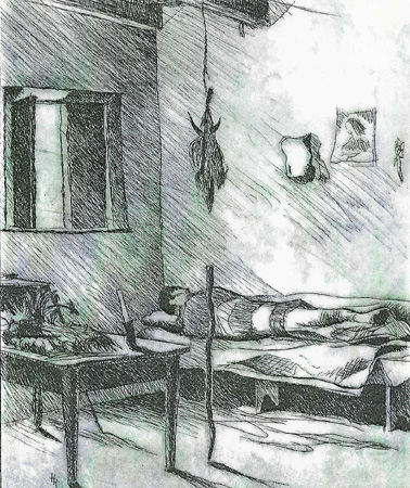 Howard Hitchcock, Drypoint,  "Xalacapan" ,  8 1/2" x  7",  1996.