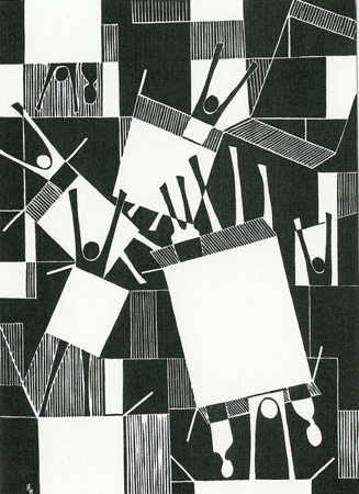 Howard Hitchcock, Linoleum Block,  "Life's Ups and Downs" ,  12"