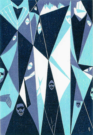 Howard Hitchcock, Linoleum Block,  "Saintly Tradition" ,  12" x