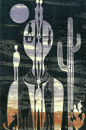 Howard Hitchcock, Linoleum Block,  "Desert Moon" ,  12" x  8 ",