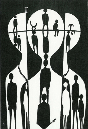 Howard Hitchcock, Linoleum Block,  "Open Minded" ,  12" x  8 ",