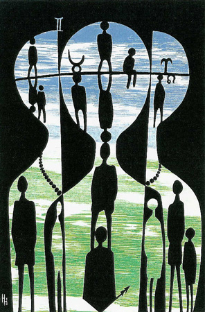 Howard Hitchcock, Linoleum Block,  "Open Minded" ,  12" x  8 ",