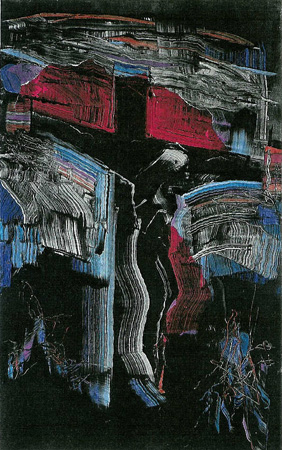 Howard Hitchcock, Hand Colored Monotype,  "Dark Friday" ,  16" x