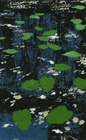 Howard Hitchcock, Hand Colored Monotype,  "Water Lilies" ,  16"