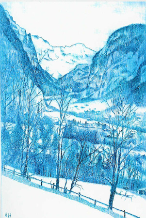 Howard Hitchcock, Hand Colored Monotype,  "Dark Friday" ,  16" x