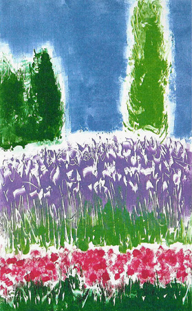Howard Hitchcock, Hand Colored Monotype,  "April In Provence" ,