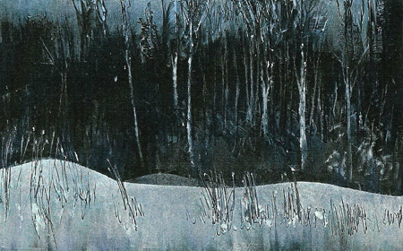 Howard Hitchcock, Hand Colored Monotype,  "Canadian Dusk, Novemb