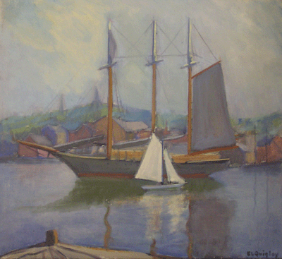 E. L. Quigley, Oil on Canvas, 20" x 24", Harbor in MA, 1936