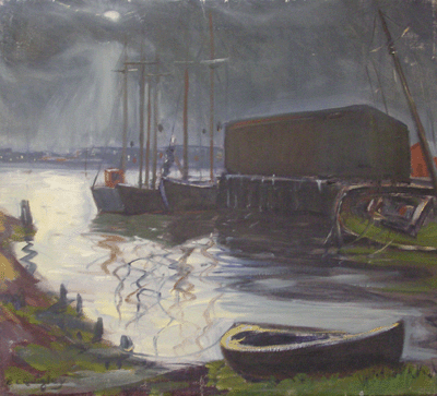 E. L. Quigley, Oil on Canvas, 20" x 24", Harbor in MA, 1936