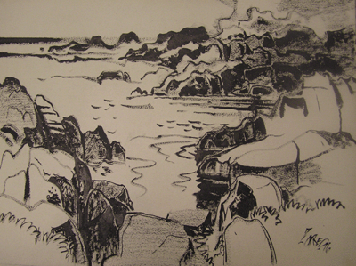 Milford Zornes, 22" x 30" Drawing Titled " California Coast" 199