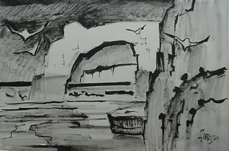 Milford Zornes, Ink Drawing,  22"  x  30 ",  Titled: "Arco La Pu