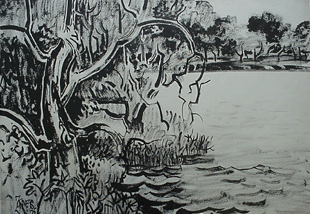 Milford Zornes, Ink Drawing,  22"  x  30 ",  Titled: "Arkansas L