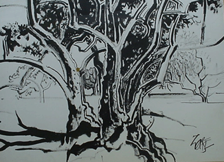 Milford Zornes, Ink Drawing,  22"  x  30 ",  Titled: "Ariboles A
