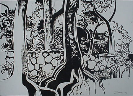 Milford Zornes,  Linoleum Block, "Walls of Colima",  size: 20" x
