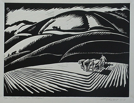 Milford Zornes,  Linoleum Block, "The Pattern Makers",  size: 10