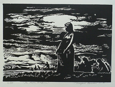 Milford Zornes,  Linoleum Block, "The Vagetable Worker",  size: