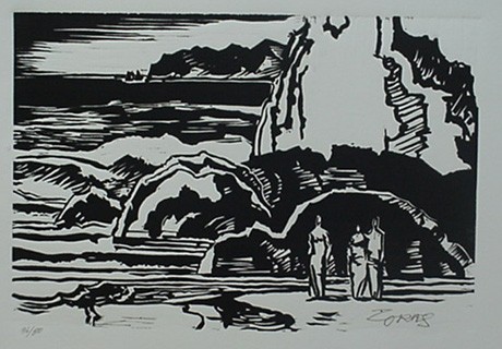 Milford Zornes,  Linoleum Block,  "Laguna Beah",  size: 10 1/2"