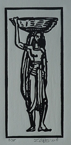 Milford Zornes,  Linoleum Block,  "Indian Woman",  size: 4" x
