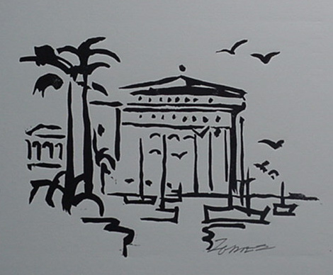 Milford Zornes,  Linoleum Block,  "Catalina",  size: 7 1/4" x