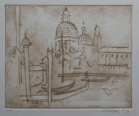 Milford Zornes, Dry Point,,  "The Gran Canal-Venice",  size: 9"