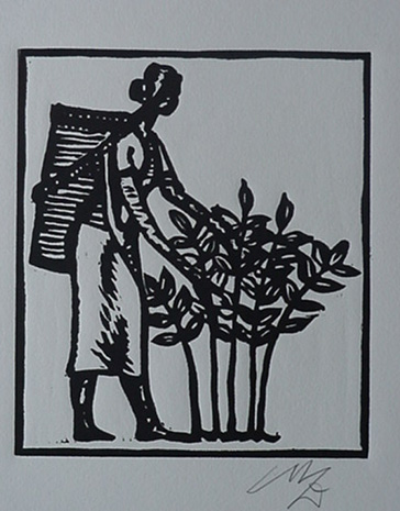 Milford Zornes , Linoleum Block,  "Picking The Crop",  size: 7"