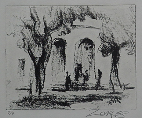 Milford Zornes, Lithograph ,  "Claremont College",  size: 5  1/2
