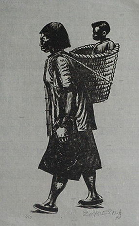 Milford Zornes, Lithograph ,  "Chunking",  size: 5  1/2" x   11