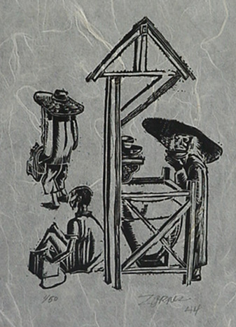Milford Zornes, Woodcut ,  "At The Wheel in Chungking",  size:
