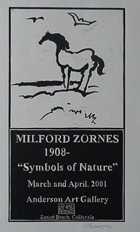 Milford Zornes, Linoleum Block,  "Symbols of Nature",  size:  10