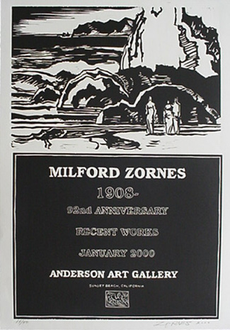 Milford Zornes, Linoleum Block,  "Laguna Beach",  size:  15" x