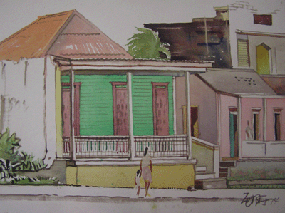 Milford Zornes, 22" x 30" Watercolor Titled"Houses of Centeal" 1