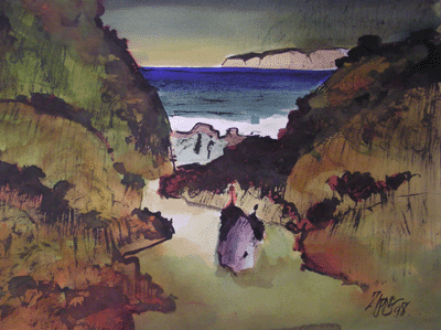 Milford Zornes, 22" x 30" Watercolor Titled"California Coast Lin