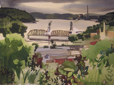 Milford Zornes, Watercolor  22" x 30"  Titled: "Across The Arkan