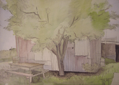 Milford Zornes, Watercolor 22" x 30" Titled: "Zornes Family Back