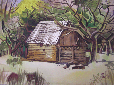 Milford Zornes, Watercolor 22" x 30" Titled: "Casita Del Cobano"