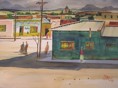 Milford Zornes, Watercolor 22" x 30" Titled: "La Junta Sengra" 1