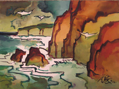 Milford Zornes, Watercolor 22" x 30" Titled: "California Coast"